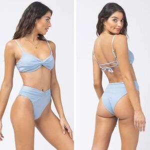 Revolve L*Space Nancy Lee‎ Bikini Bottoms Shimmer Sky Blue NWT